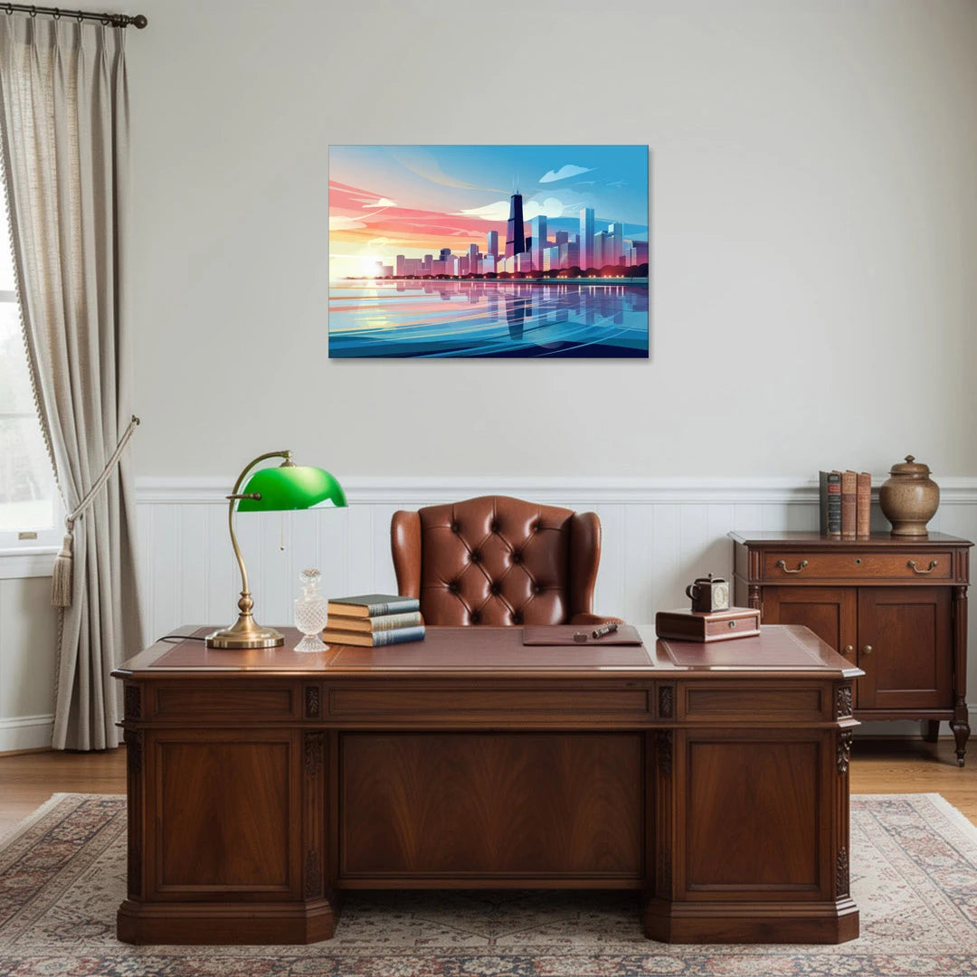 Chicago Skyline At Sunset - Canvas Wall Art - Office - 36x24