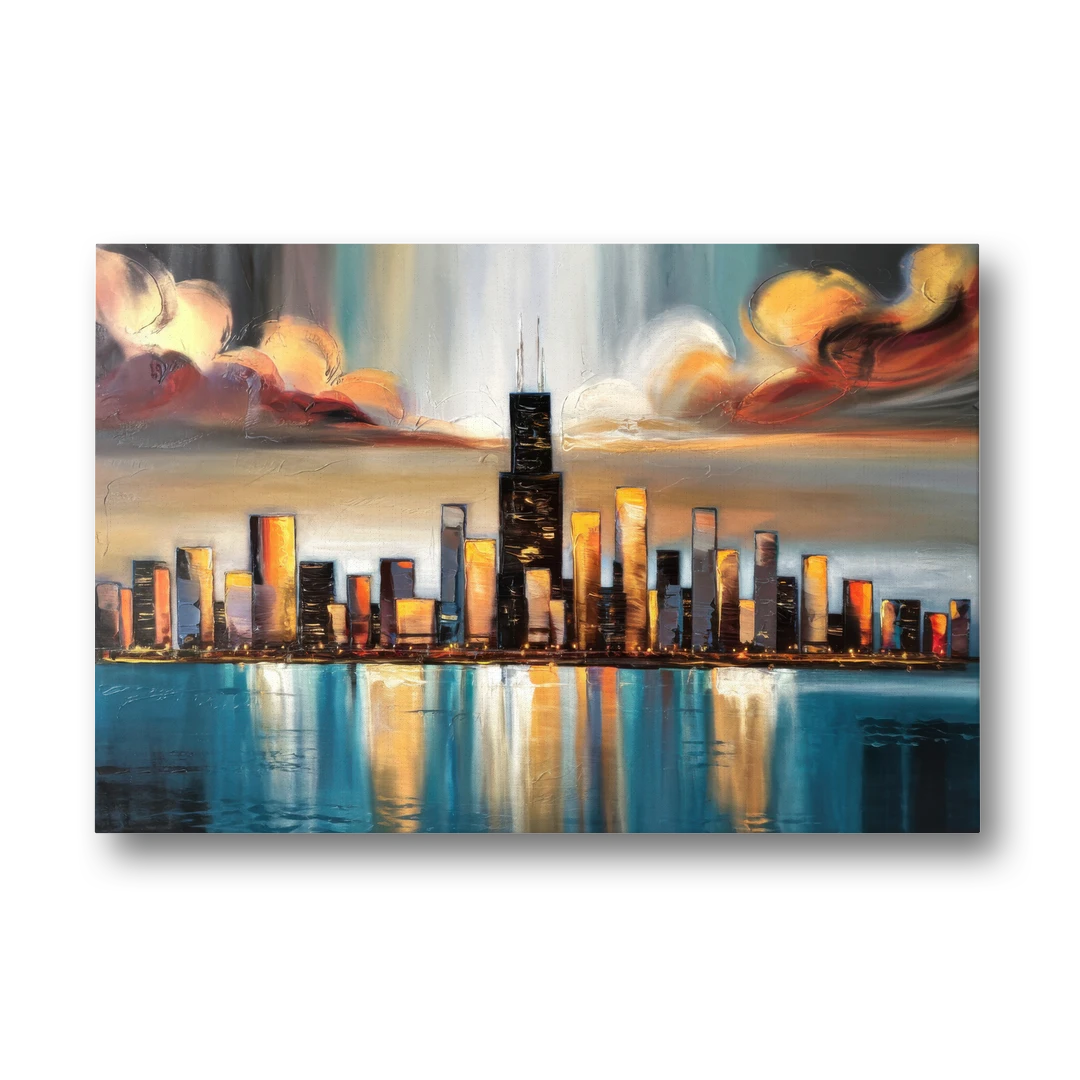 Chicago Skyline With Willis Tower - Canvas Wall Art - Front