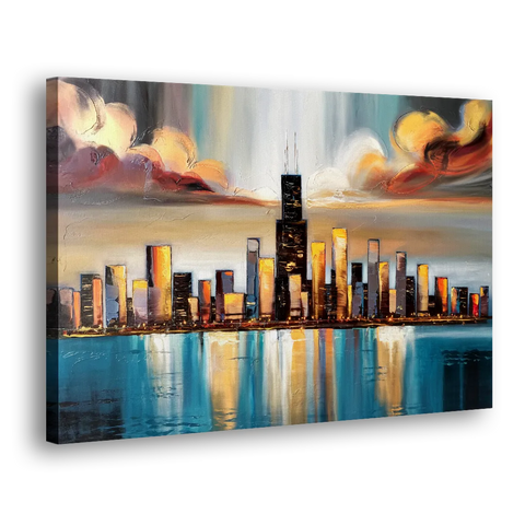 Chicago Skyline With Willis Tower - Canvas Wall Art