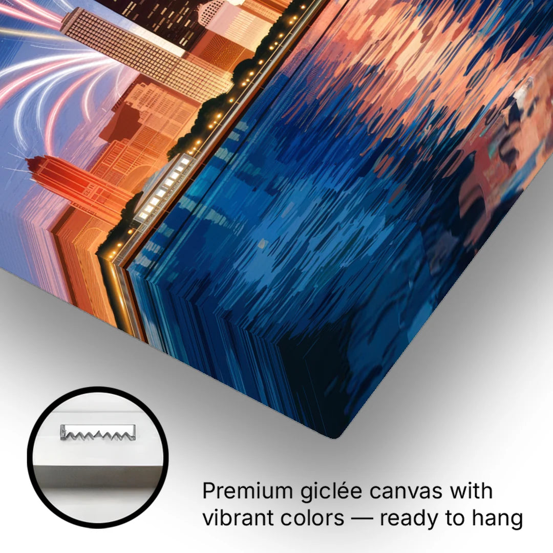 Chicago Skyline and Fireworks - Canvas Wall Art - Gallery Wrap Corner