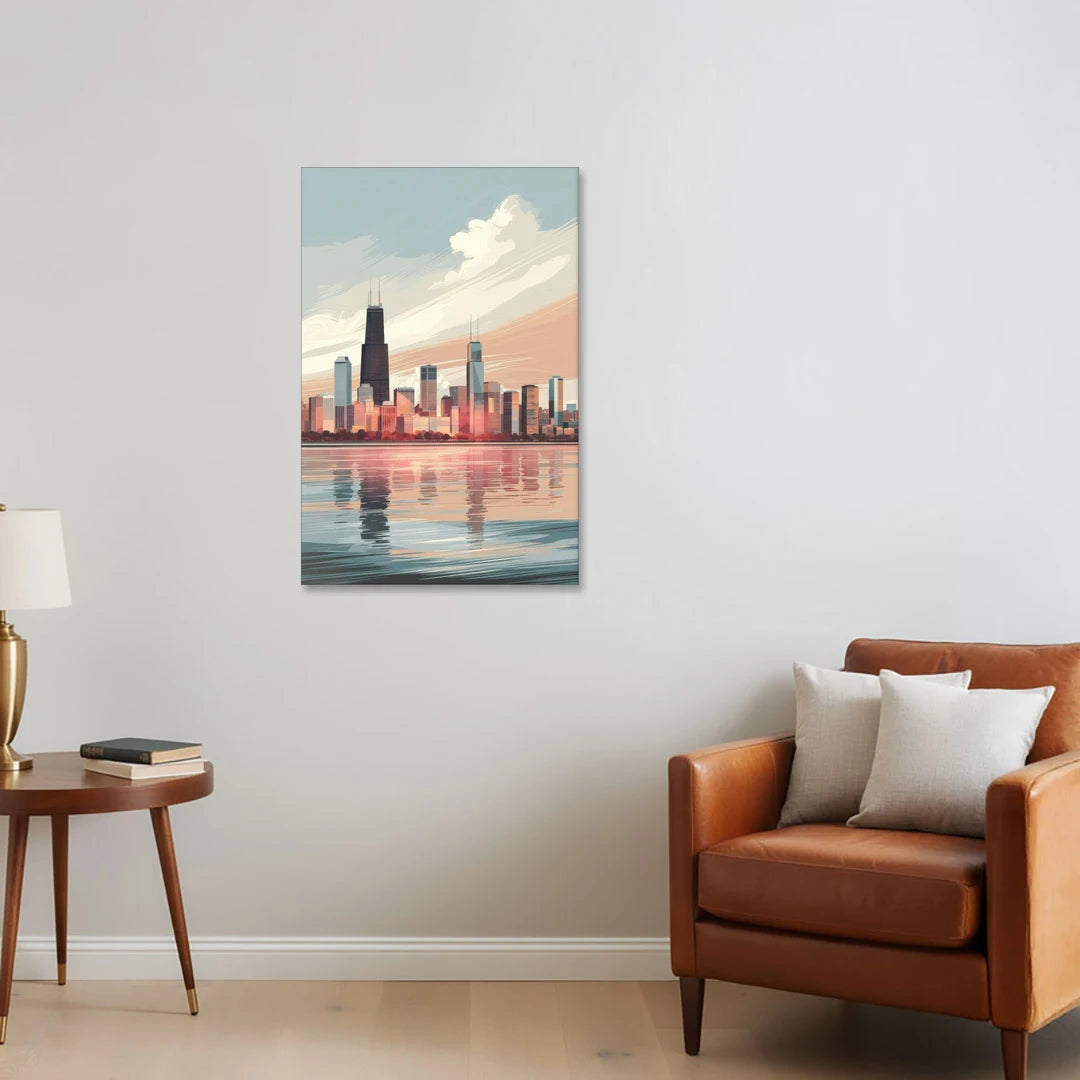 Chicago Skyline from Lake Michigan - Canvas Wall Art - Sofa - 24x36