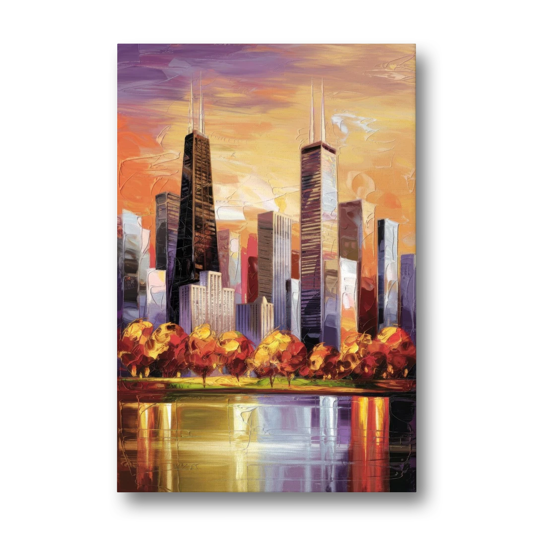 Chicago Skyline in Autumn - Canvas Wall Art - Front