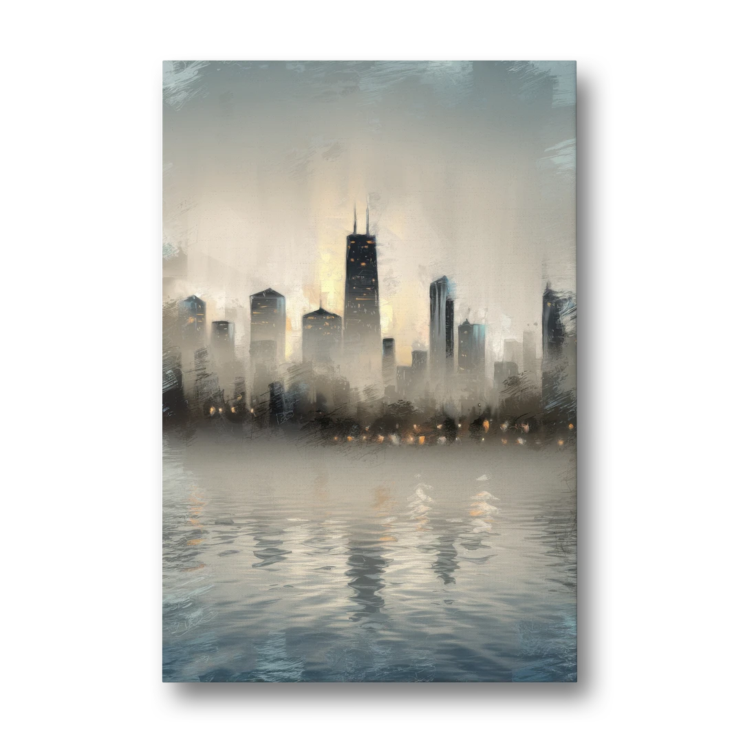 Chicago Skyline in Fog - Canvas Wall Art - Front