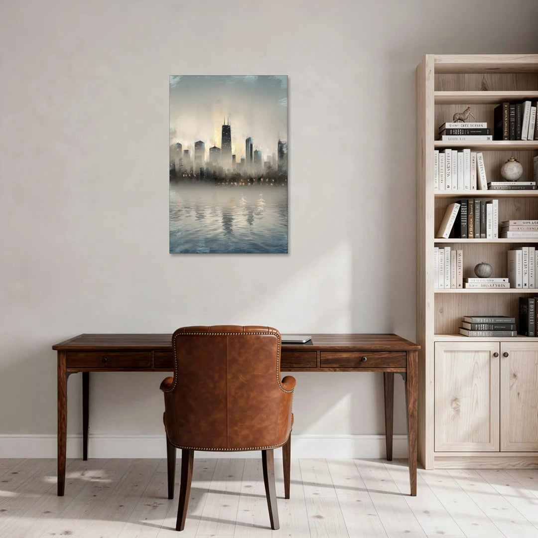 Chicago Skyline in Fog - Canvas Wall Art - Office - 24x36