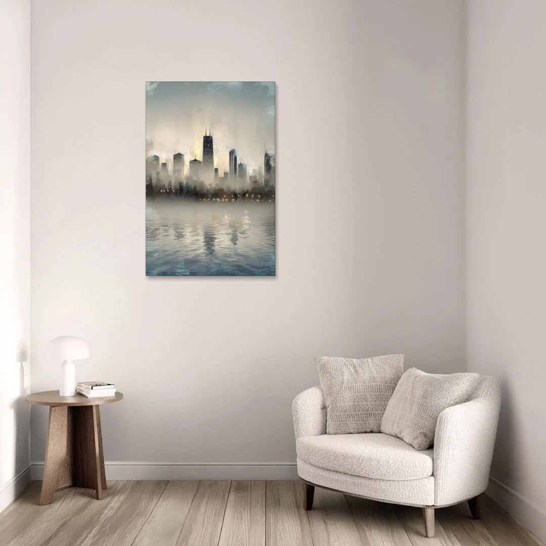 Chicago Skyline in Fog - Canvas Wall Art - Sofa - 24x36