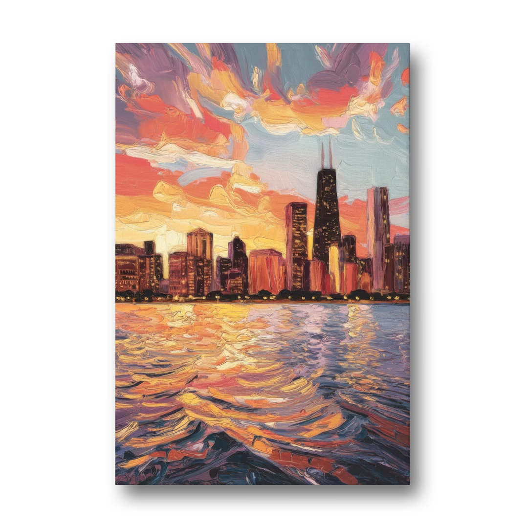 Chicago Sunset Over the Lake - Canvas Wall Art - Front