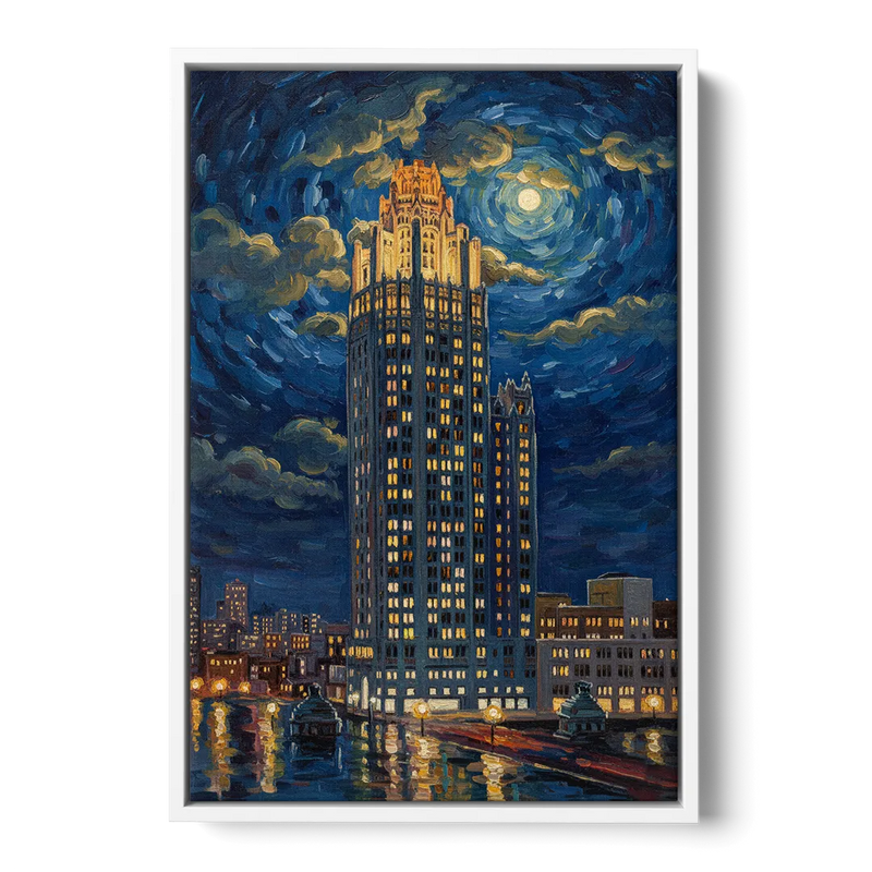 Chicago Tribune Tower Gothic Majesty - White Frame Canvas