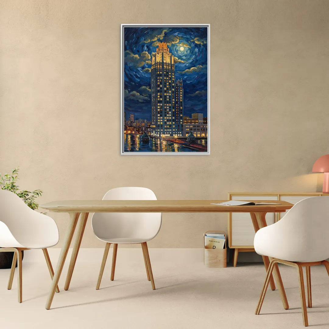 Chicago Tribune Tower Gothic Majesty - Living Room White Frame Canvas