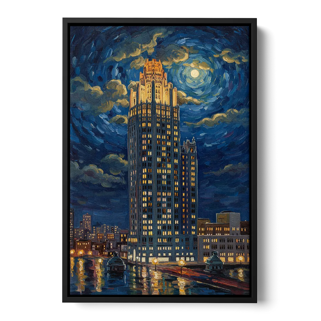 Chicago Tribune Tower Gothic Majesty - Black Frame Canvas
