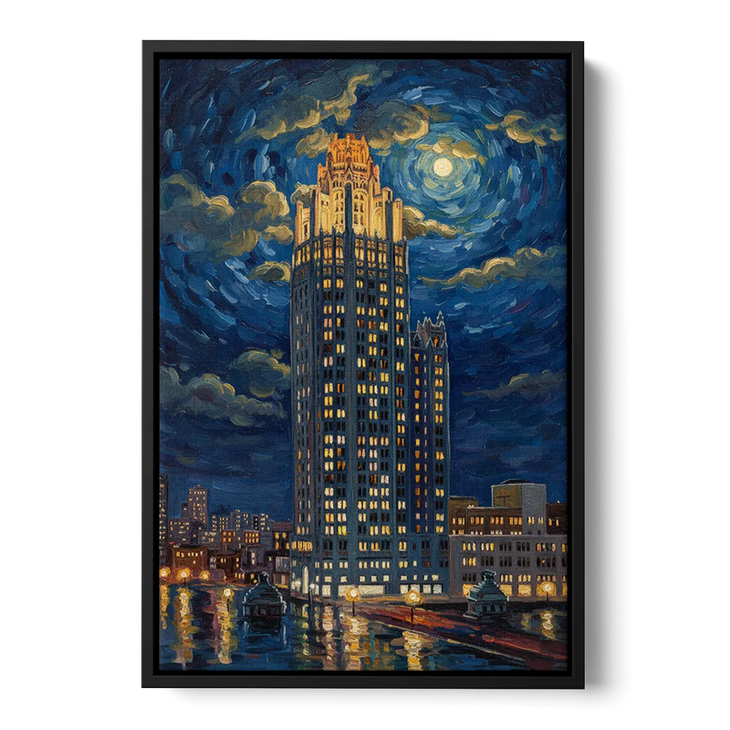 Chicago Tribune Tower Gothic Majesty - Black Frame Canvas