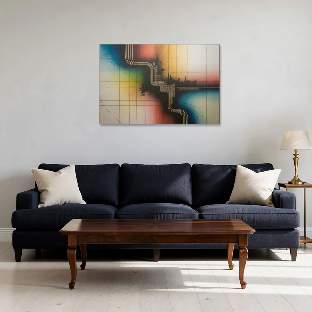 Chicago Vintage Transit Map - Canvas Wall Art - Sofa - 36x24