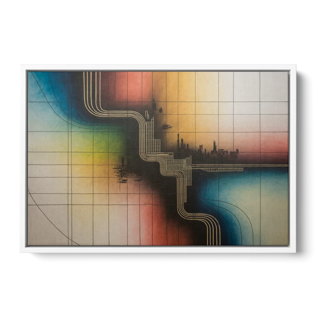 Chicago Vintage Transit Map - White Frame Canvas