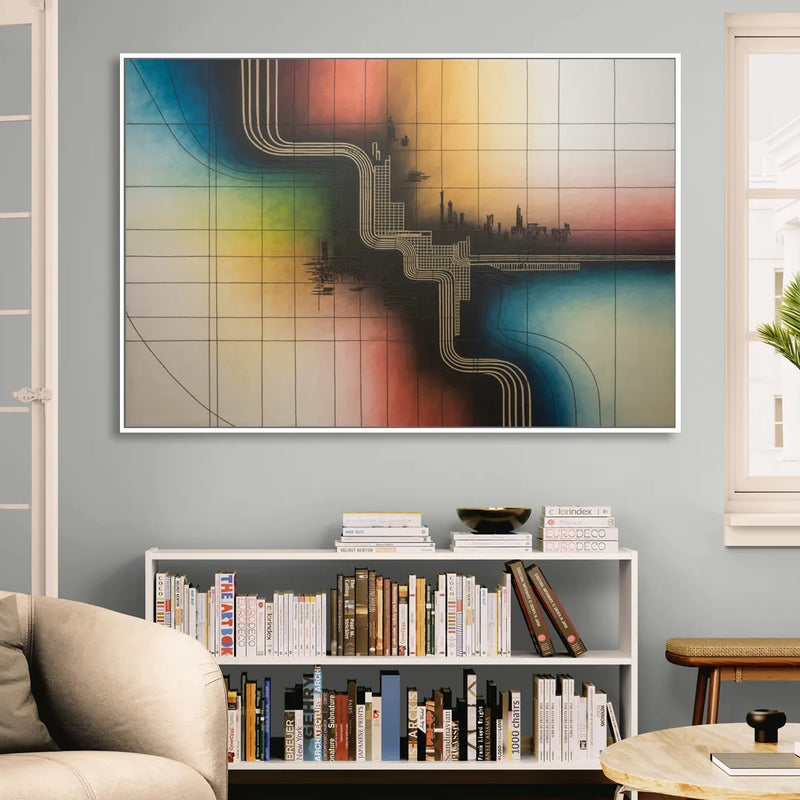 Chicago Vintage Transit Map Sitting Room - White Canvas Wall Art
