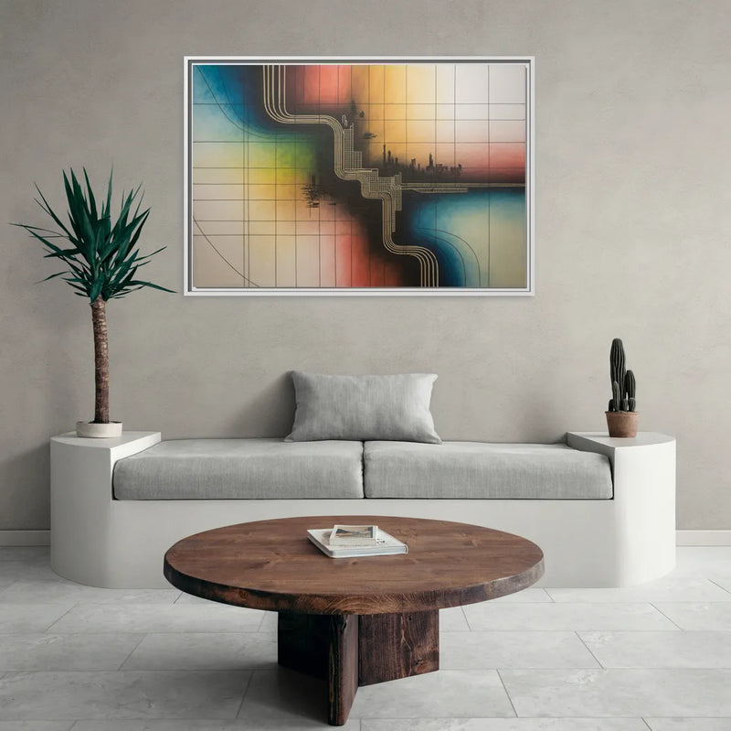 Chicago Vintage Transit Map - Living Room White Frame Canvas