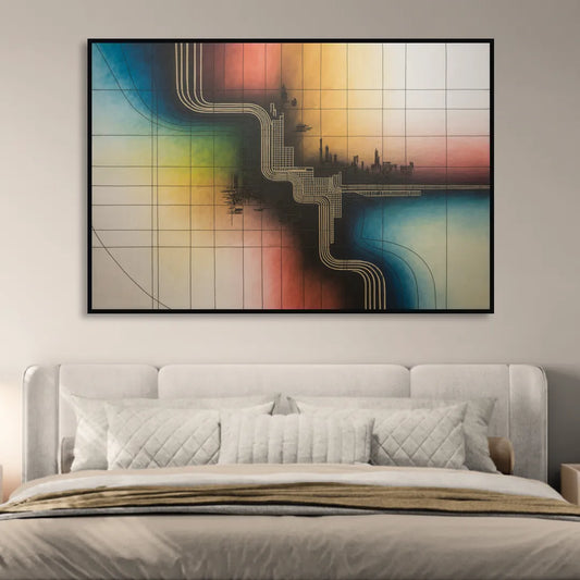 Chicago Vintage Transit Map Living Room - Black Canvas Wall Art