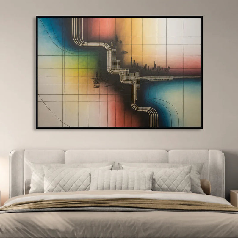 Chicago Vintage Transit Map Living Room - Black Canvas Wall Art