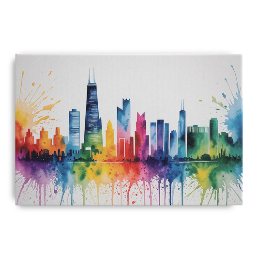 Chicago Watercolor Skyline Splash - Canvas Wall Art
