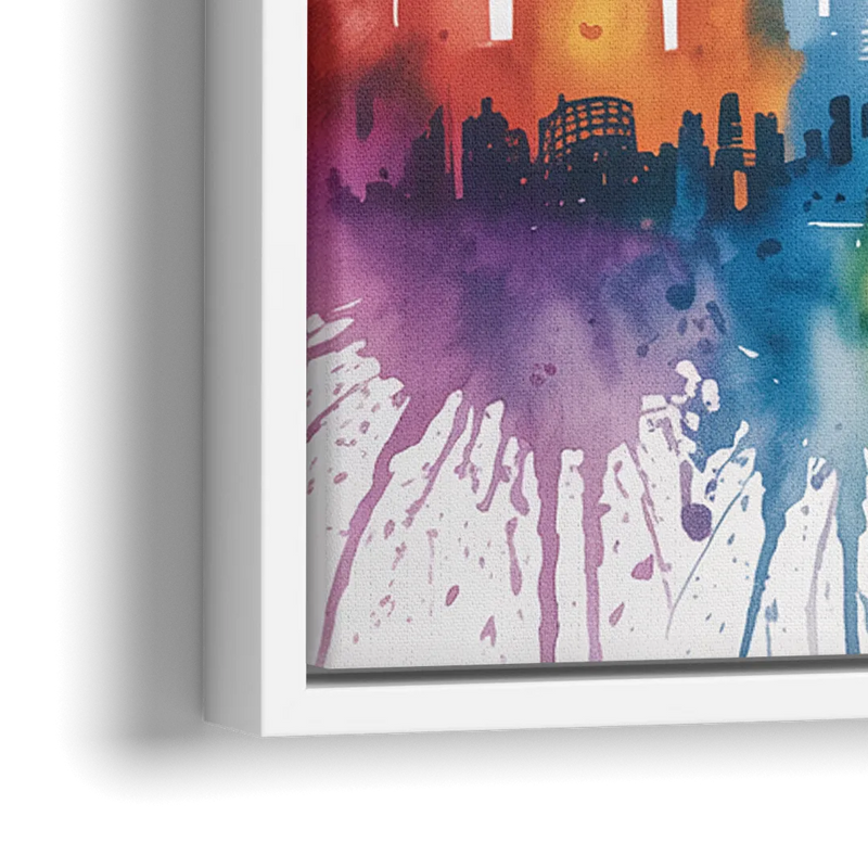 Chicago Watercolor Skyline Splash - Close-Up White Frame Canvas