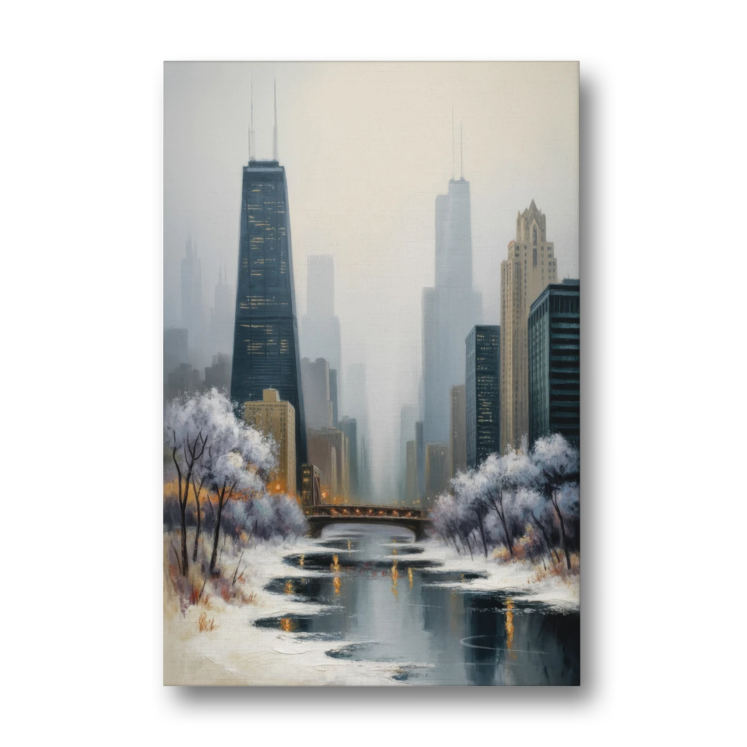 Chicago Winter Fog Over the City - Canvas Wall Art - Front