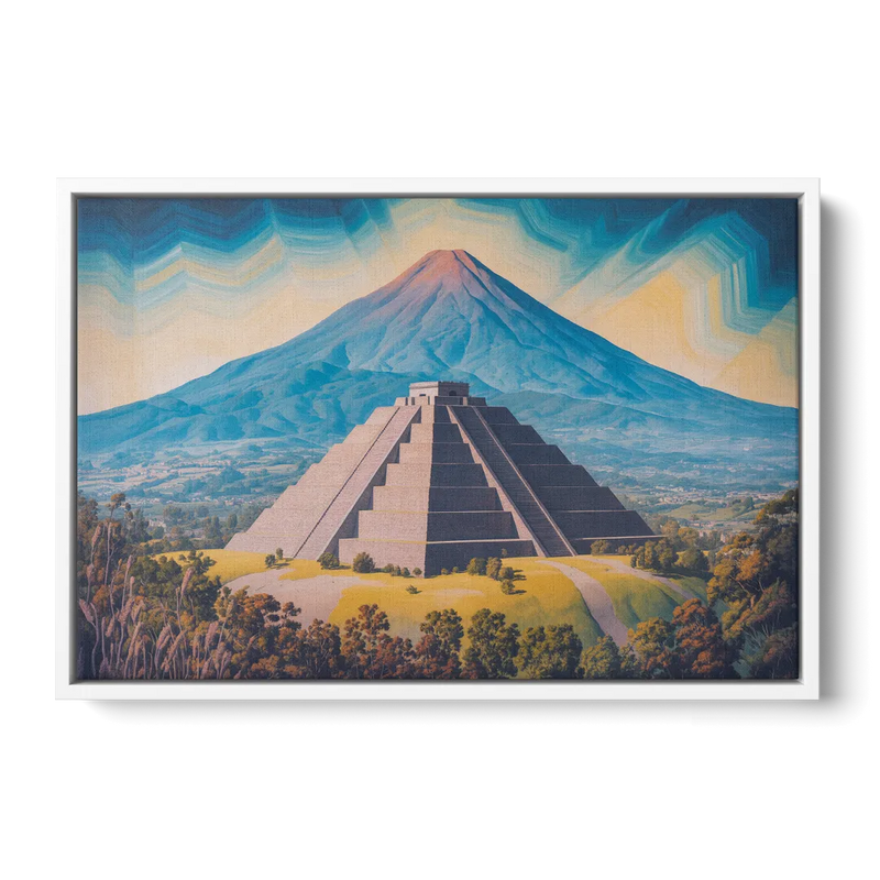 Cholula Pyramid View Front - White Canvas Wall Art