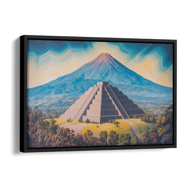 Cholula Pyramid View Side - Black Canvas Wall Art