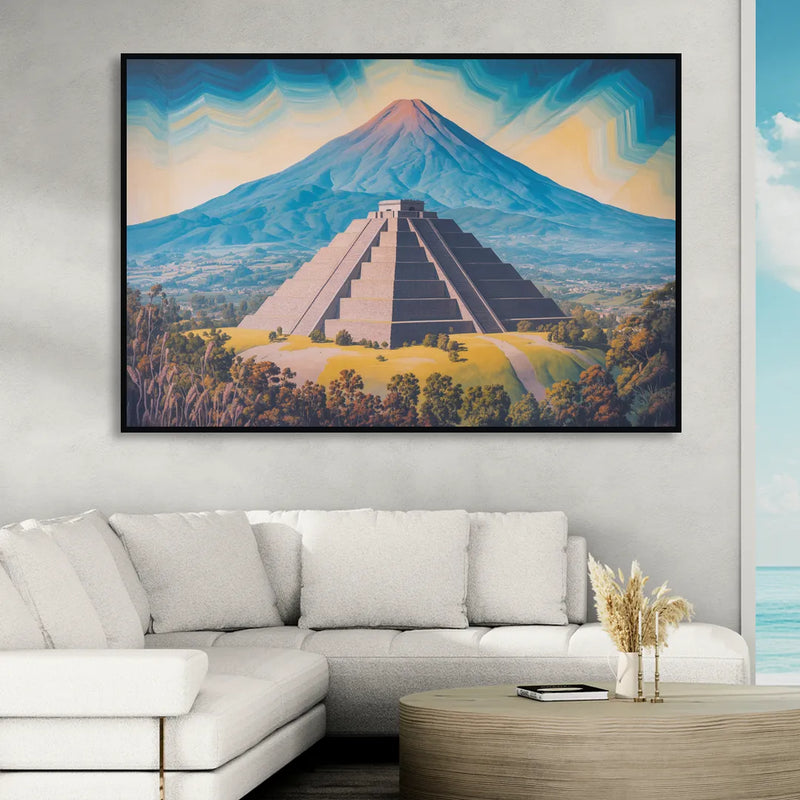 Cholula Pyramid View Living Room - Black Canvas Wall Art