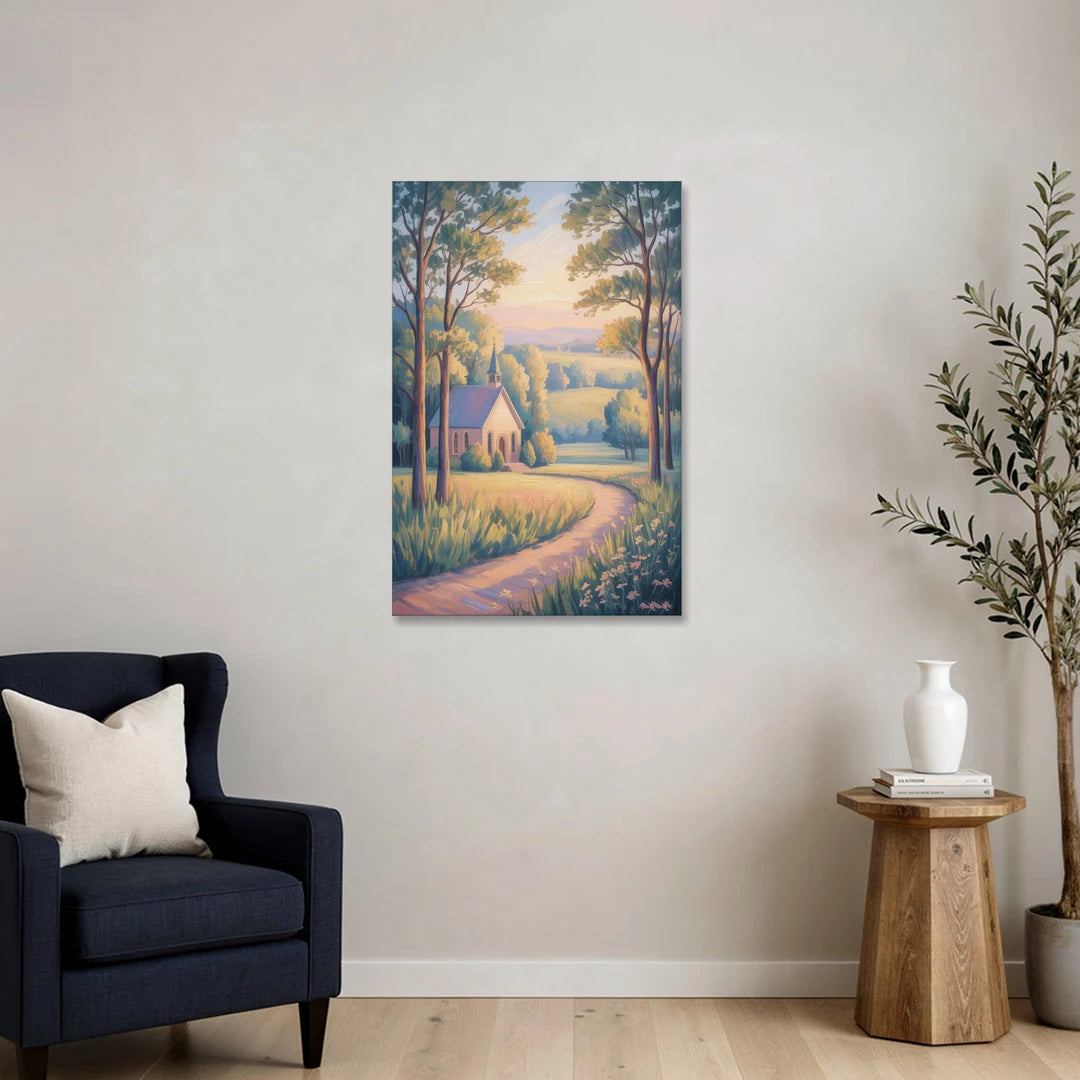 Christian Countryside Chapel - Canvas Wall Art - Sofa - 24x36