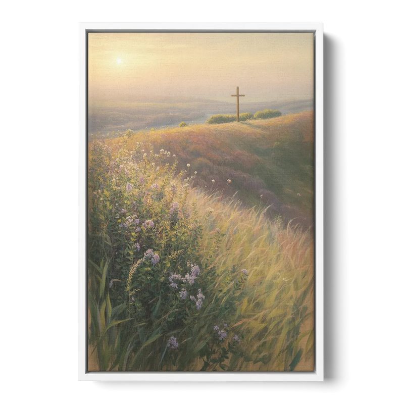 Christian Cross Landscape Front - White Canvas Wall Art