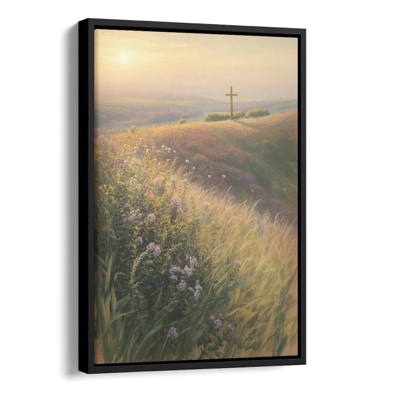 Christian Cross Landscape Side - Black Canvas Wall Art
