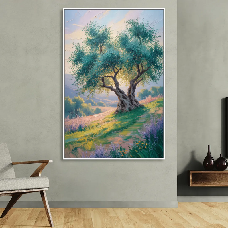 Christian Olive Tree Harmony Living Room - White Canvas Wall Art
