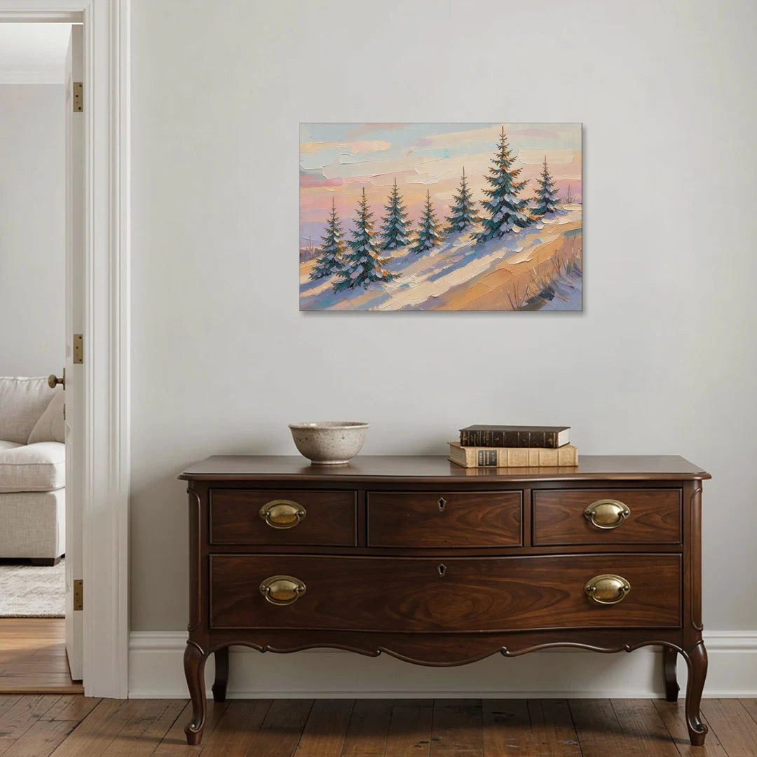 Christmas Tree Farm Painting on a Sunset Hill - Canvas Wall Art - Coffee Table - 36x24