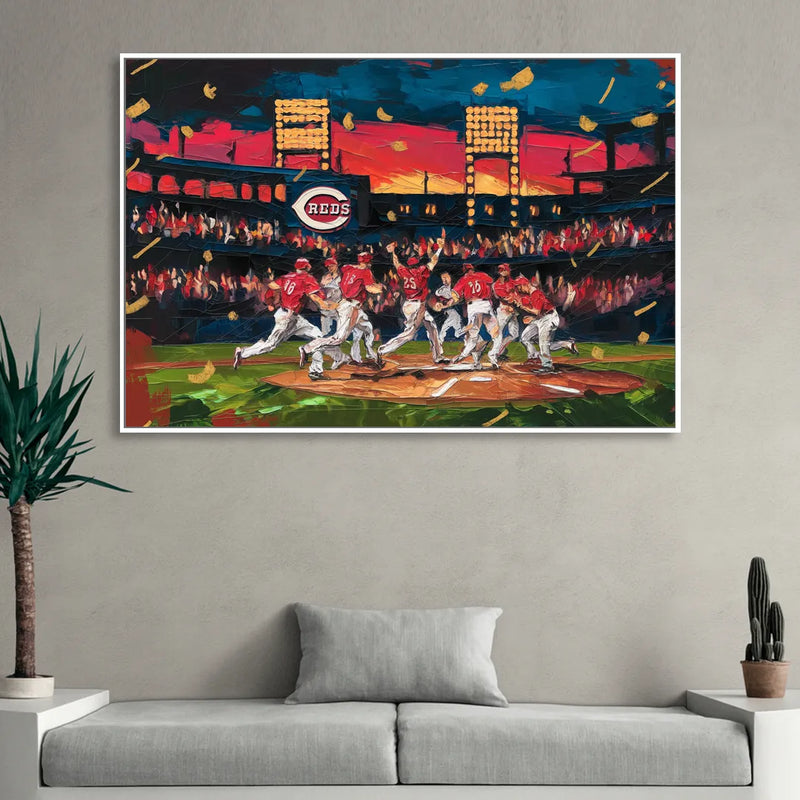 Cincinnati Reds Historic Moments Living Room - White Canvas Wall Art