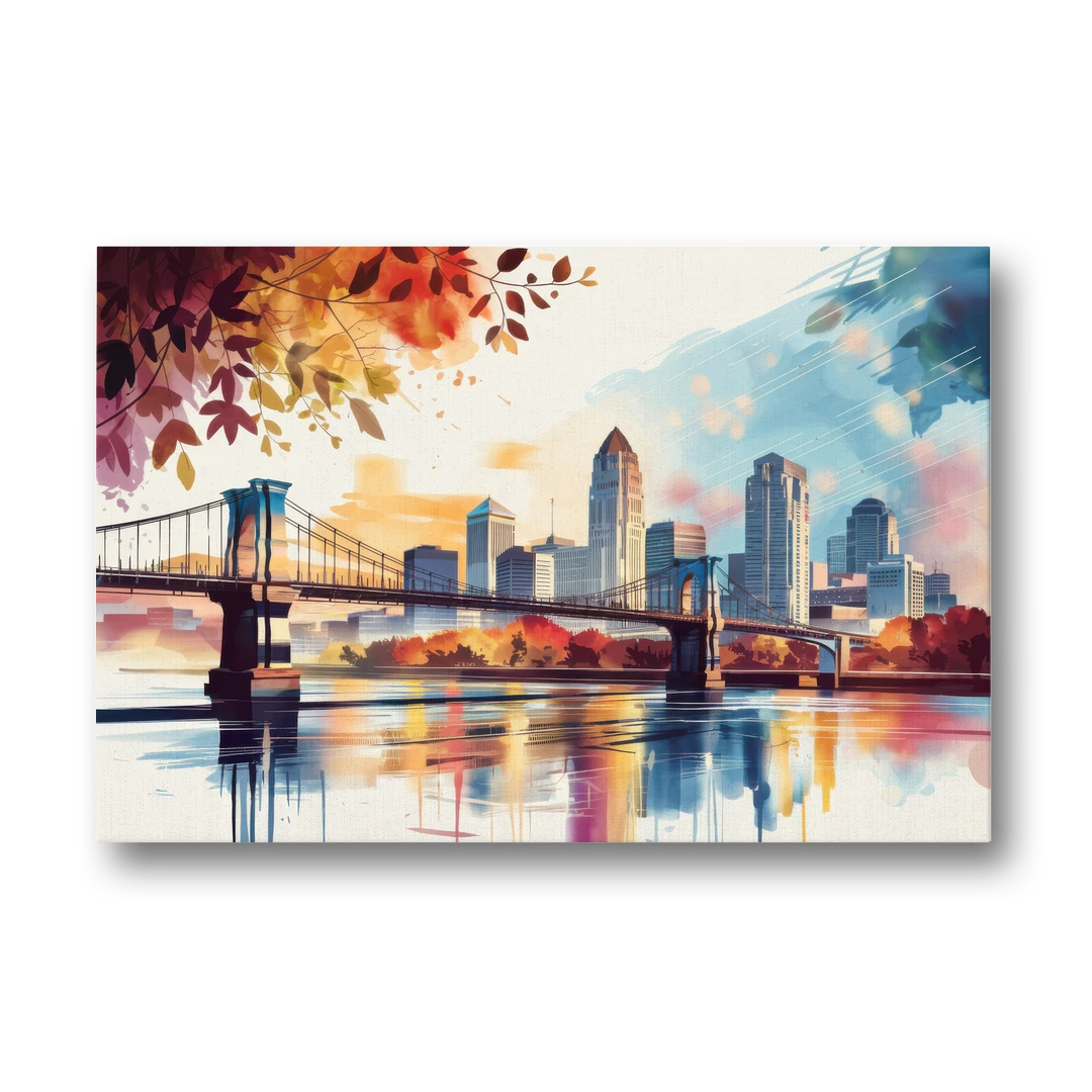 Cincinnati Skyline In Autumn - Canvas Wall Art - Front