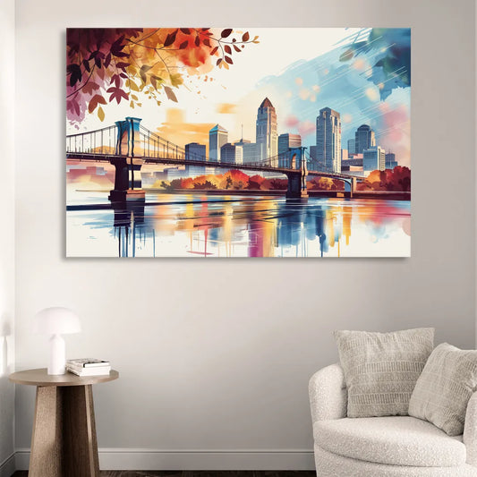 Cincinnati Skyline In Autumn Living Room - Canvas Wall Art