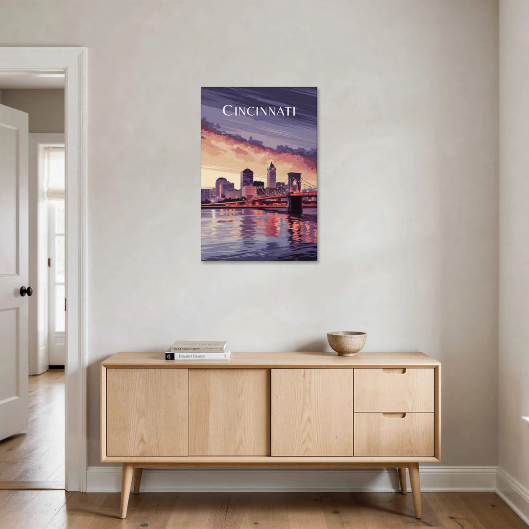 Cincinnati Skyline Over the Ohio River - Canvas Wall Art - Coffee Table - 24x36