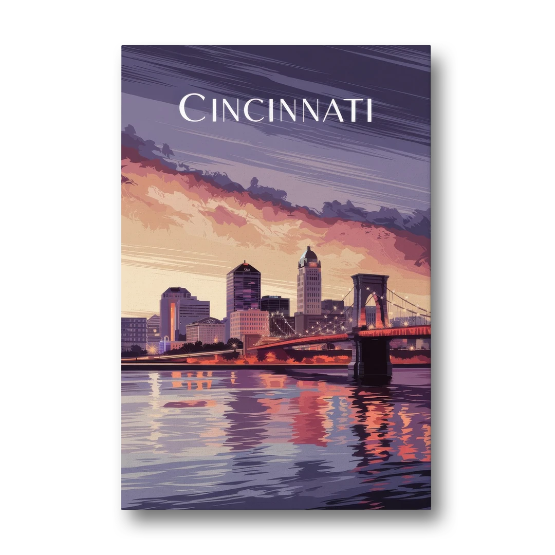 Cincinnati Skyline Over the Ohio River - Canvas Wall Art - Front