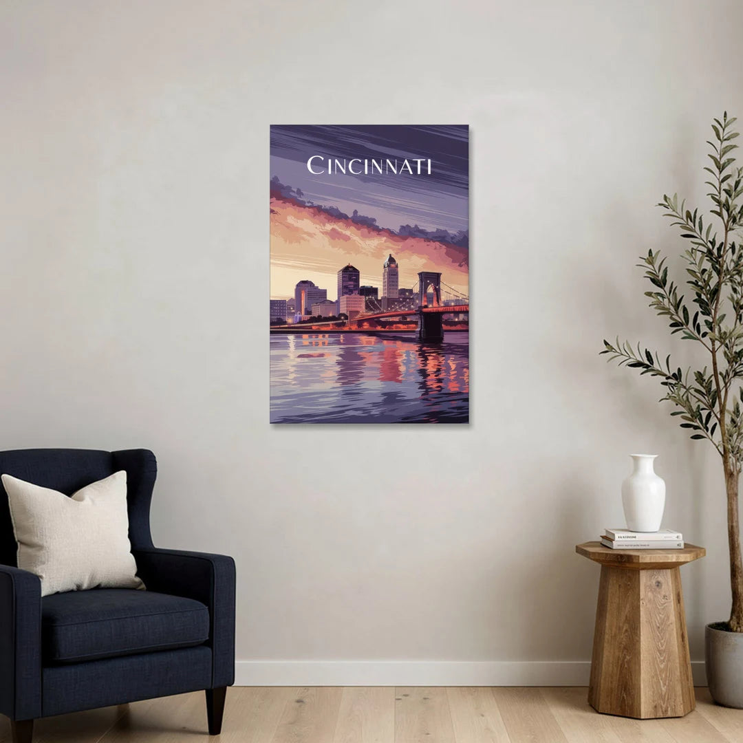 Cincinnati Skyline Over the Ohio River - Canvas Wall Art - Sofa - 24x36