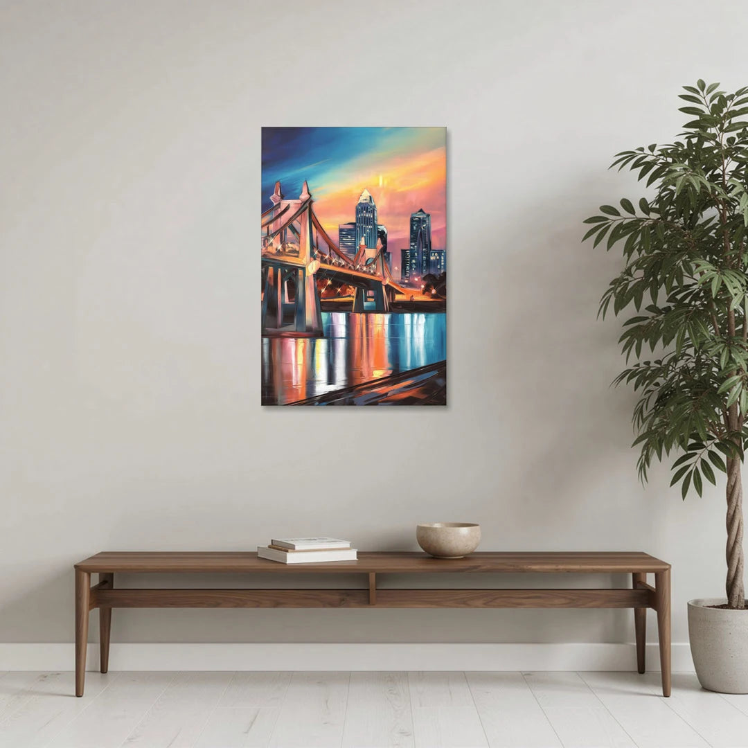 Cincinnati Skyline and Historic Bridges - Canvas Wall Art - Coffee Table - 24x36