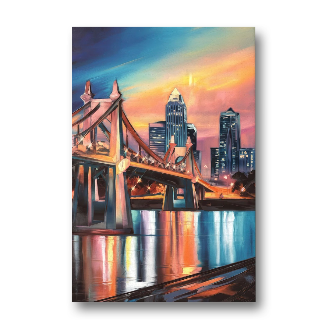 Cincinnati Skyline and Historic Bridges - Canvas Wall Art - Front