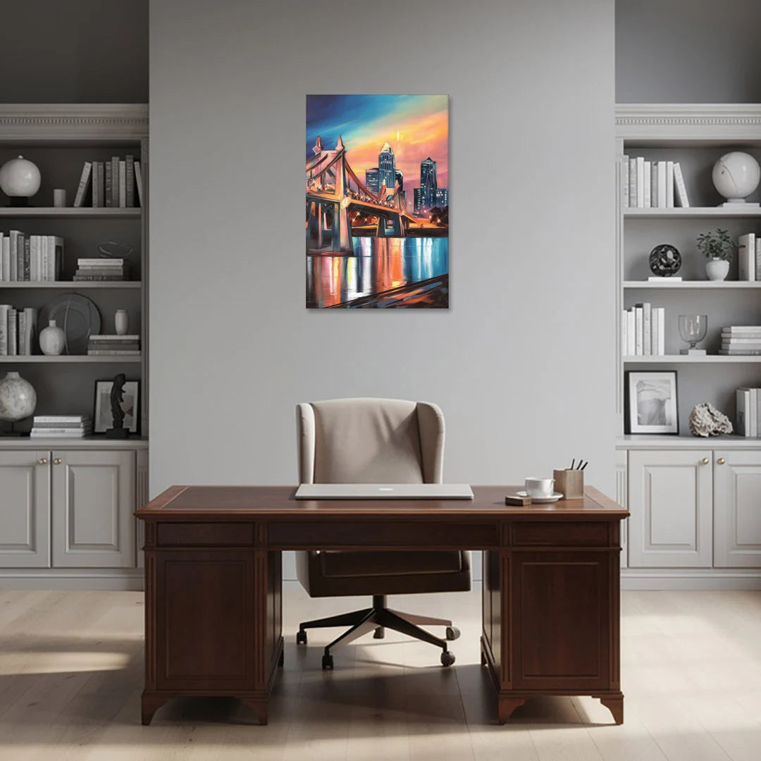 Cincinnati Skyline and Historic Bridges - Canvas Wall Art - Office - 24x36