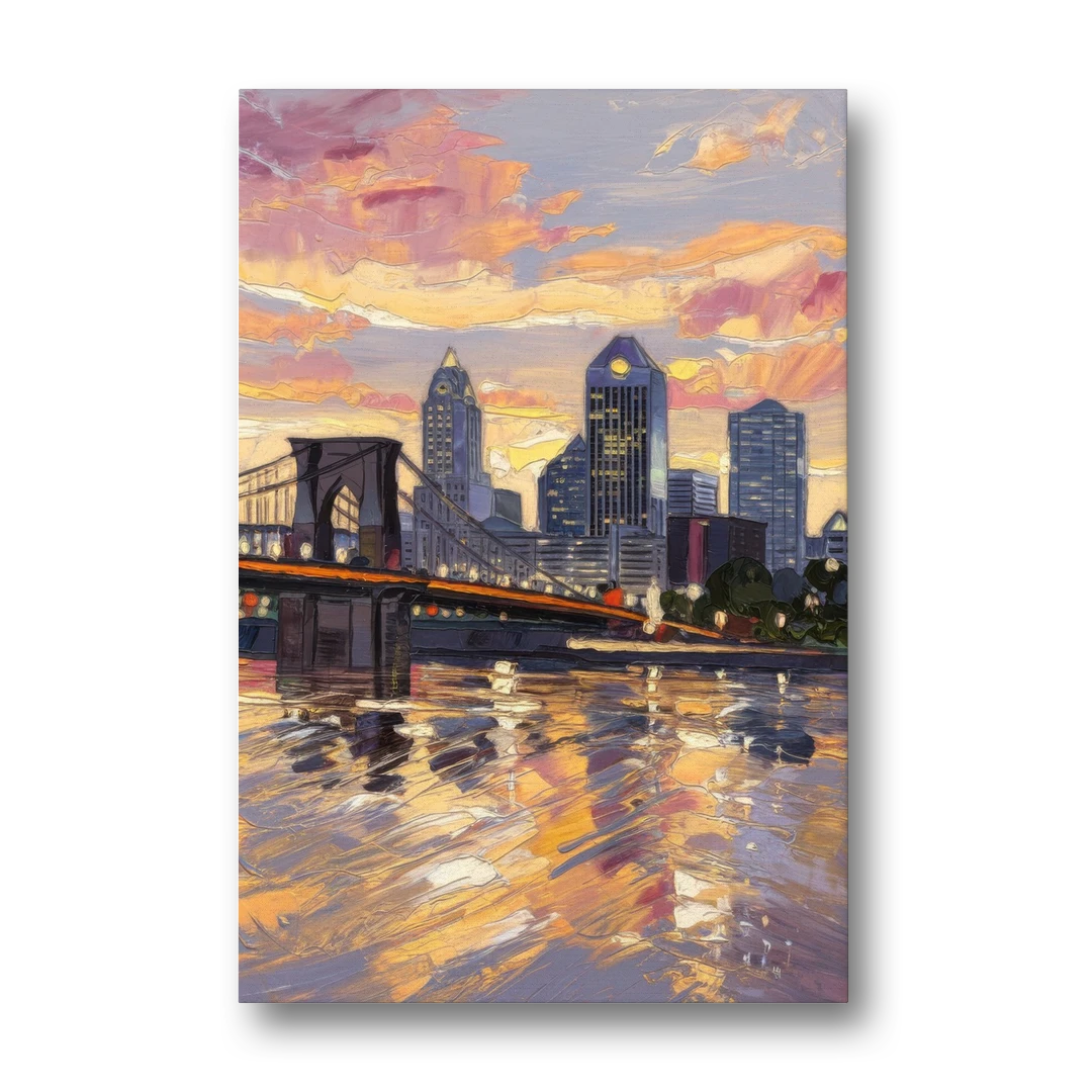 Cincinnati Skyline at Sunset - Canvas Wall Art - Front