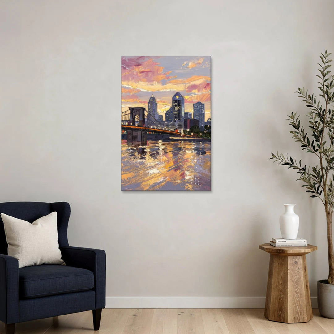 Cincinnati Skyline at Sunset - Canvas Wall Art - Sofa - 24x36