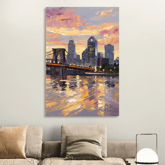 Cincinnati Skyline at Sunset Living Room - Canvas Wall Art