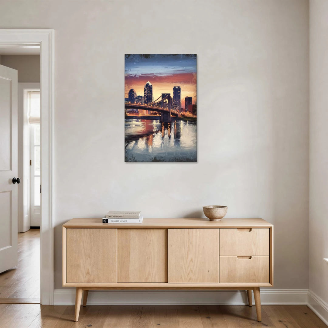 Cincinnati Skyline with River Reflection - Canvas Wall Art - Coffee Table - 24x36