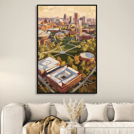 Cincinnati University Campus Highlights Living Room - Black Canvas Wall Art