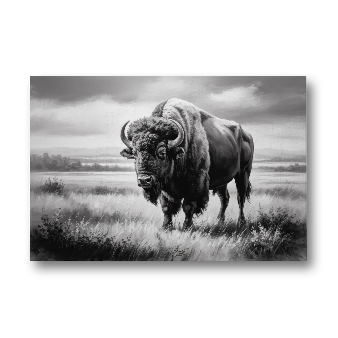 Classic Black and White Buffalo - Canvas Wall Art - Front