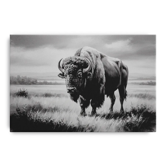 Classic Black and White Buffalo - Canvas Wall Art