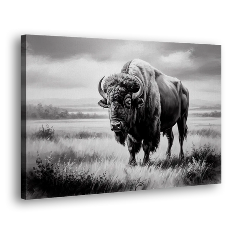 Classic Black and White Buffalo - Canvas Wall Art