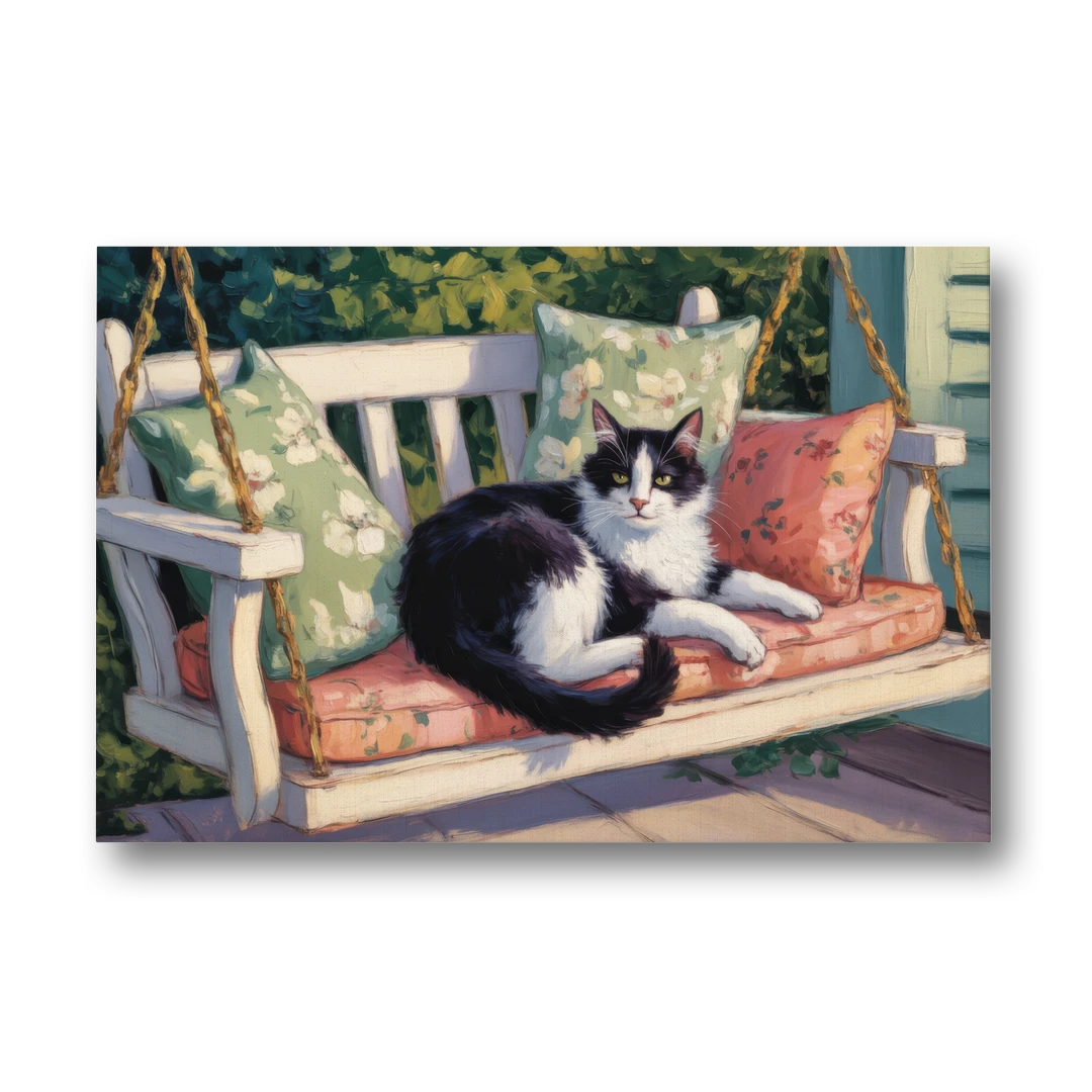 Classic Black and White Cat - Canvas Wall Art - Front