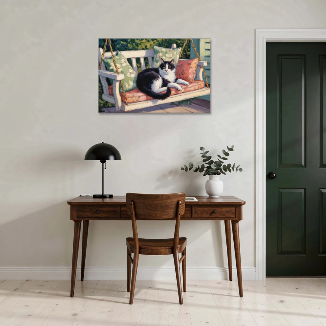 Classic Black and White Cat - Canvas Wall Art - Office - 36x24